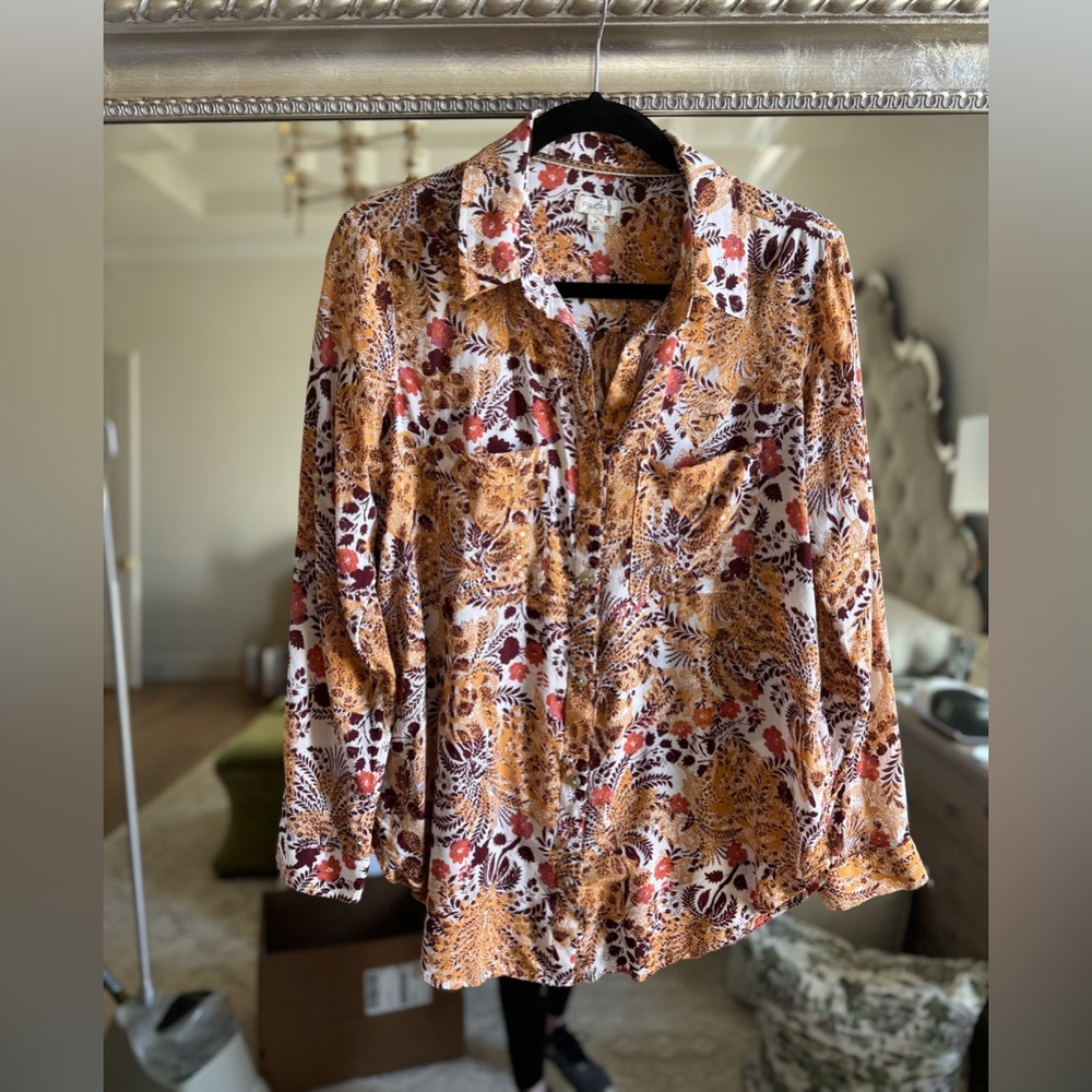 Anthropologie Pilcro The Romy  Buttondown Shirt Peach Rust Burgundy Harvest Gold